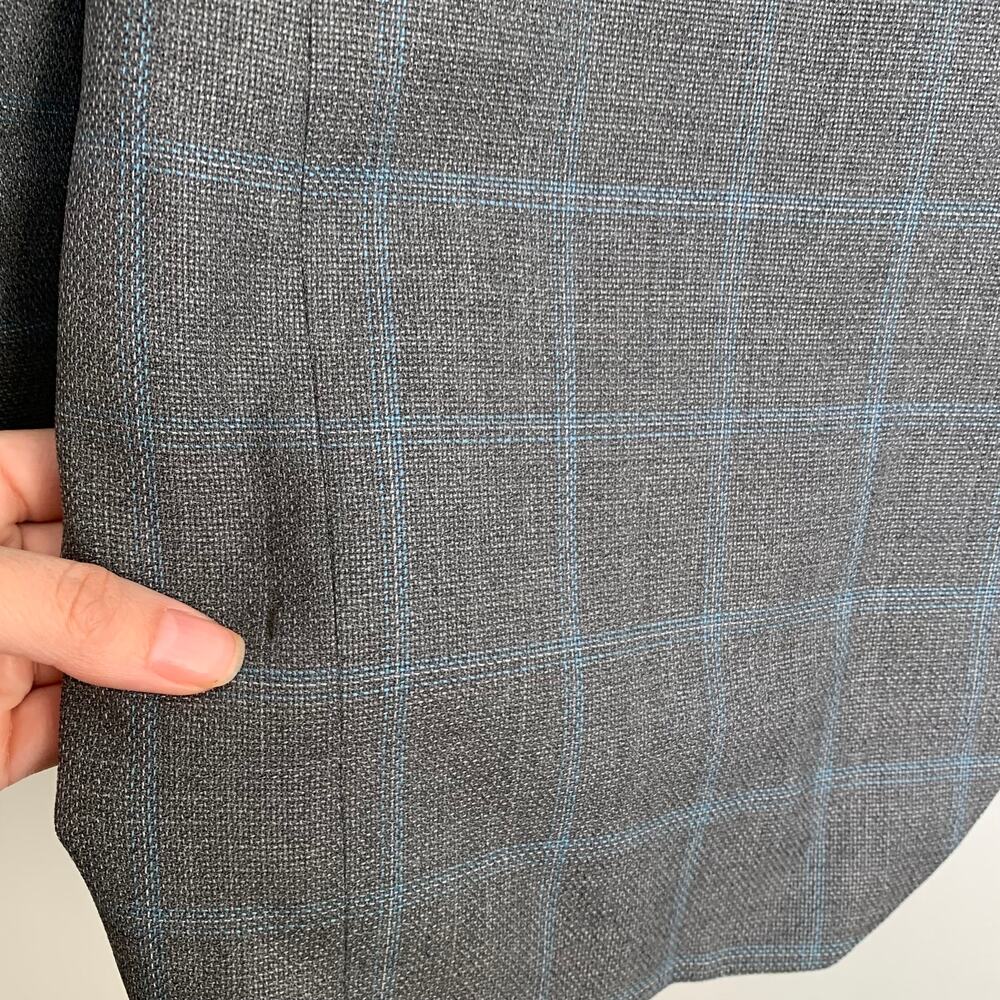 Barneys New York Loro Piana Plaid Grey Blue Wool Mens Blazer Size 40 - Picture 14 of 16